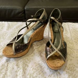 Kenneth Cole Metallic Purple Silver Leather Wedges